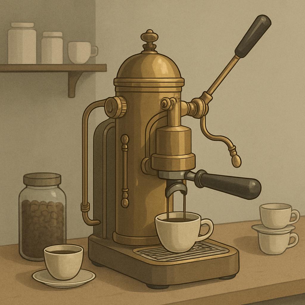 The image is a sepia-toned illustration of an antique coffee machine in action at a kitchen work surface. The easiest way ...